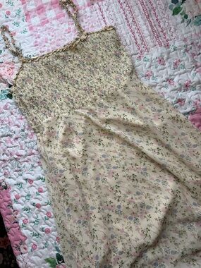 Smocked Cream Floral Midi Dress
